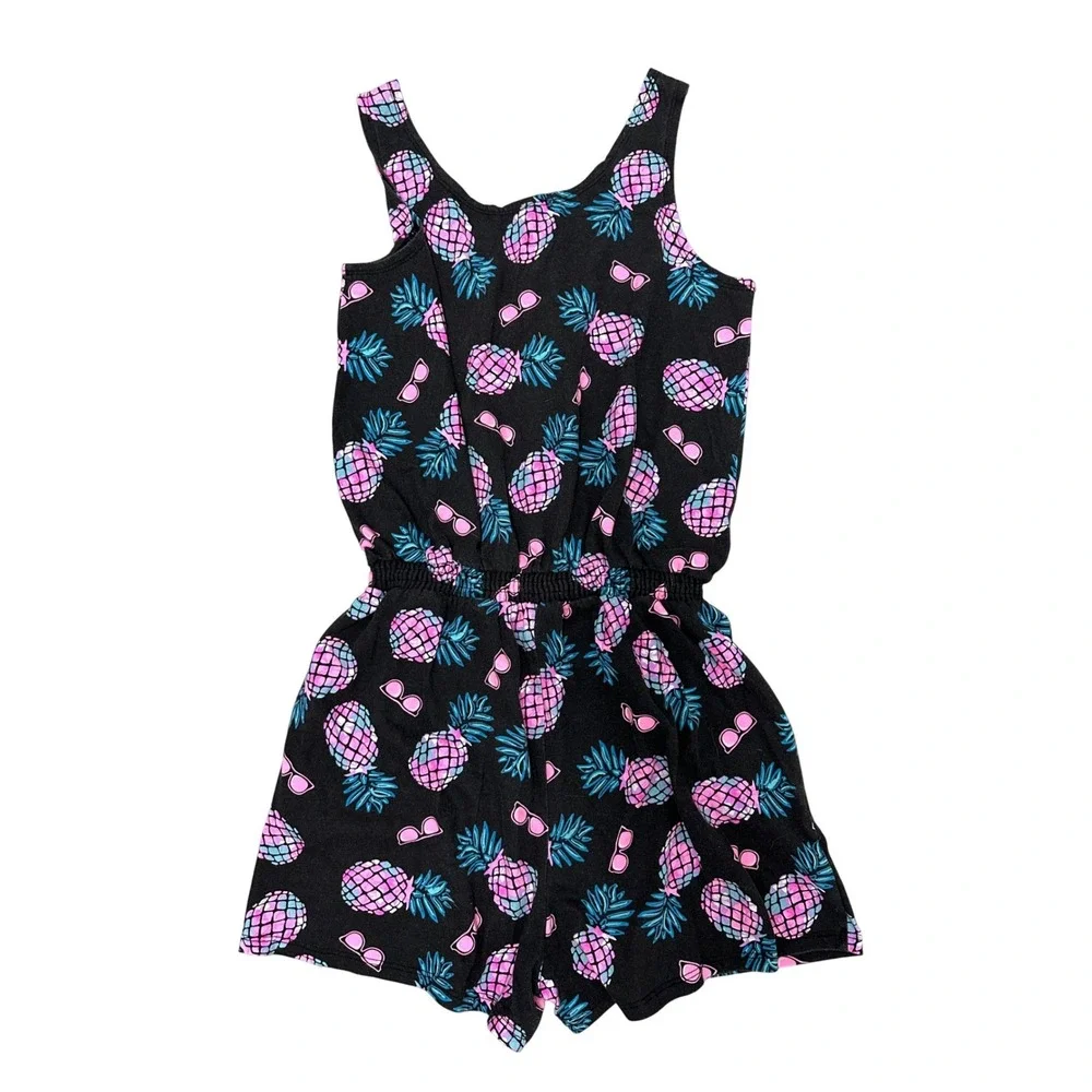 Justice Romper Black Pineapples Eyelet Lace Pinks Blues Size 18 READ